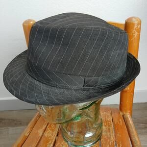 Virtis Dark Grey Pinstripe Fedora Hat S/M 22" classic dapper retro gangster